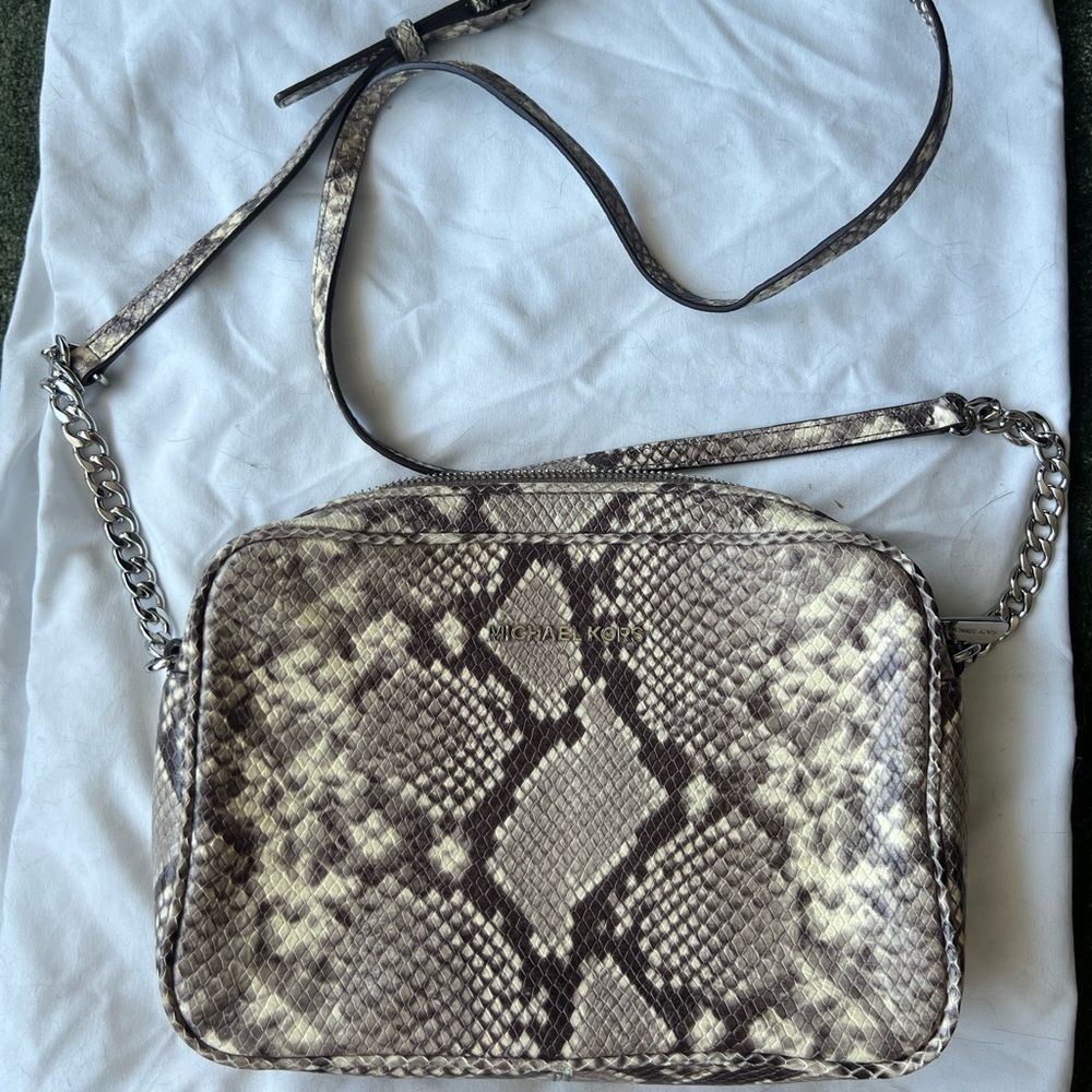 Michael Kors Gray Cream Crossbody Bag with Luxurious Texture